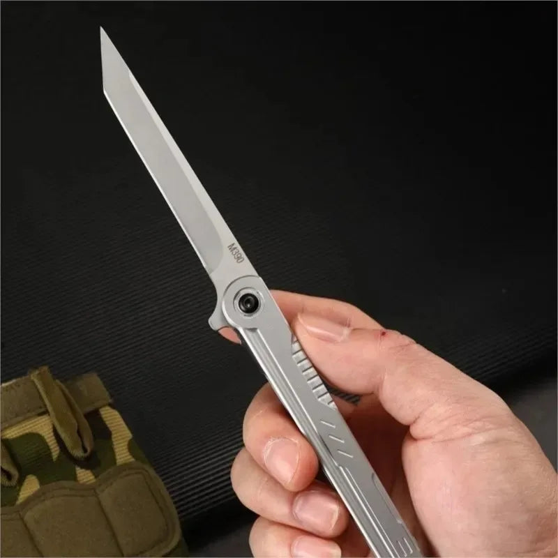 M390 Steel Feather Pattern Folding Knife Outdoor Camping Pocket Knife Portable Fruit Knife High Hardness Folding Knife