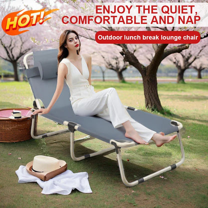 Portable Folding Recliner, Beach Camping Terrace Outdoor Chair with Adjustable Pillow, Ideal for Swimming Pool, Backyard, Lawn