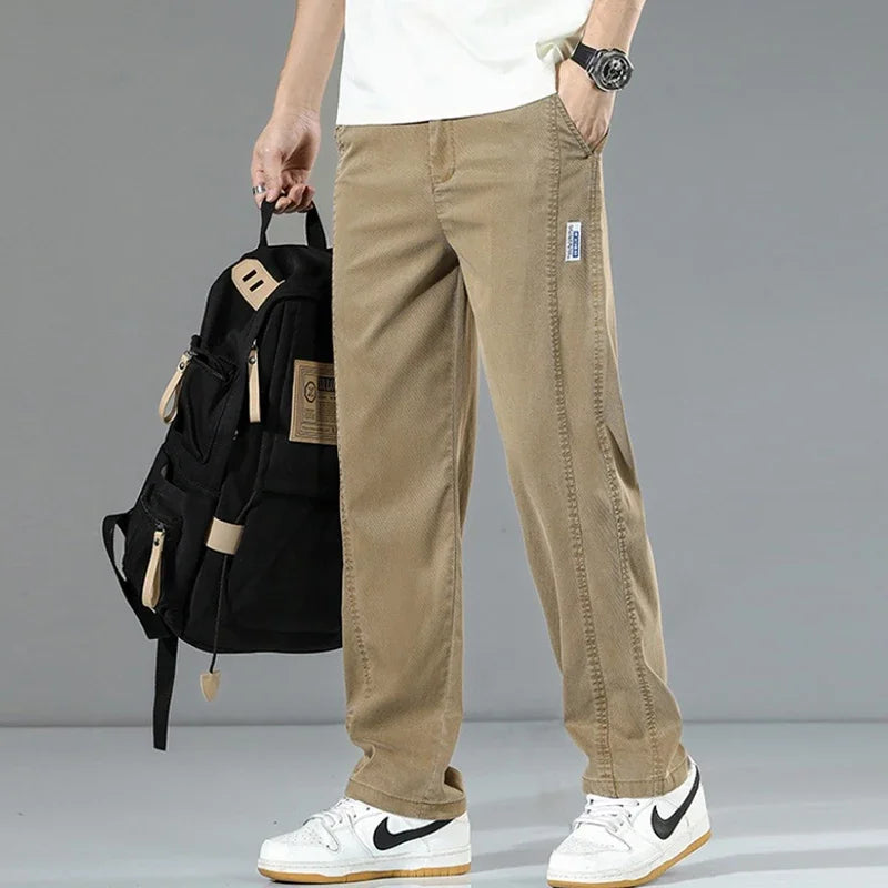 Summer Thin Men's Loose Straight Jeans Lyocell Soft Drape Business Casual Trousers Classic Smoke Gray Brand Ice Silk Denim Pants