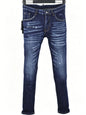 6057 Four Seasons New Men's Wear Washed Ripped Patch Paint Slim-fit Feet Blue Jeans for Men