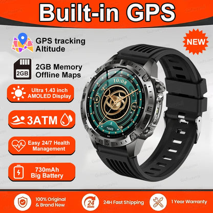 Smart Watch Men GPS Track High End watch Swim Waterproof Smart Watches Swim six axis sensor Sports Smartwatch 2GB Memory GPS Map
