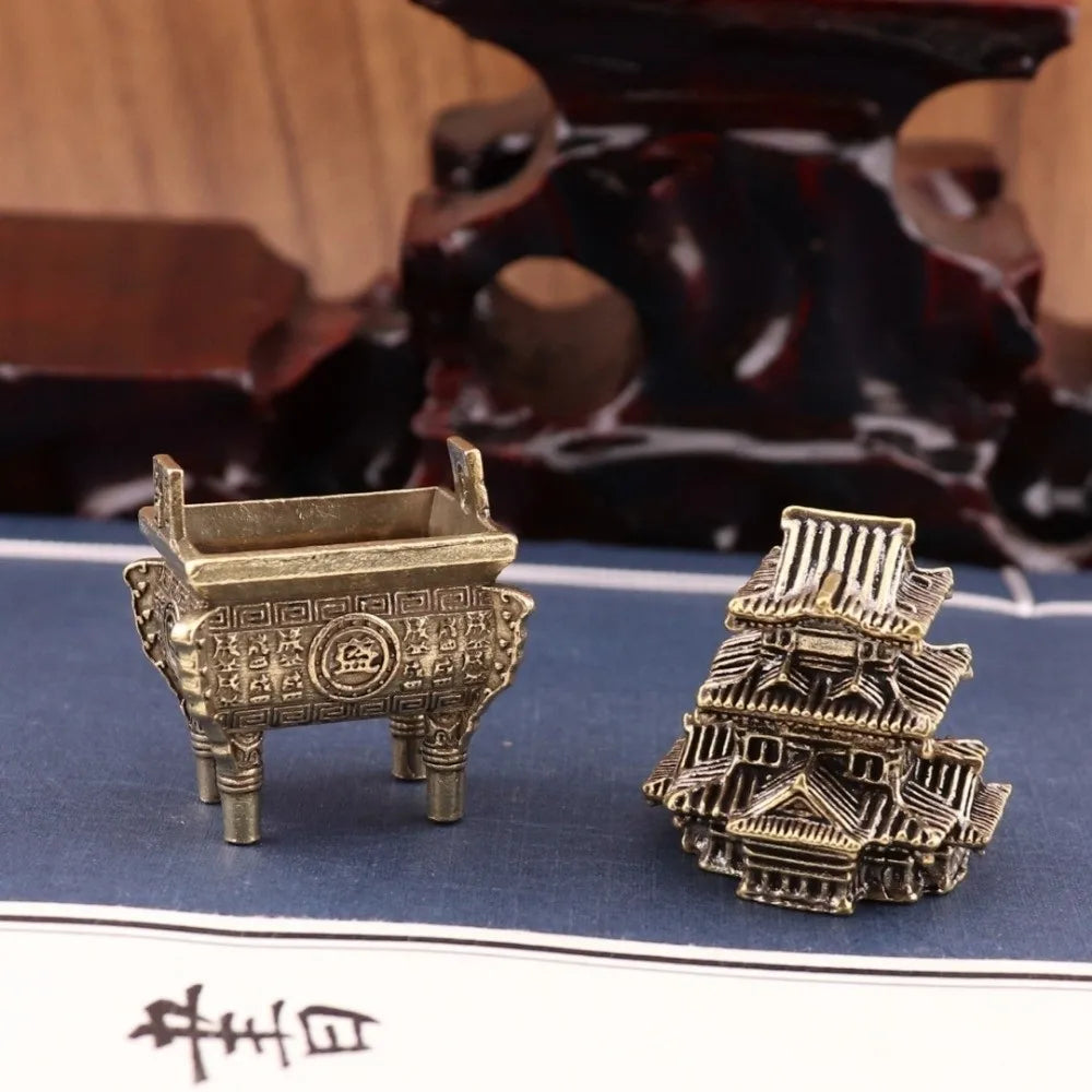 Retro Brass Micro Landscape Chinese Rockery Ancient Pavilion Ancient Architecture Miniature Model Bonsai Fish Tank Decoration