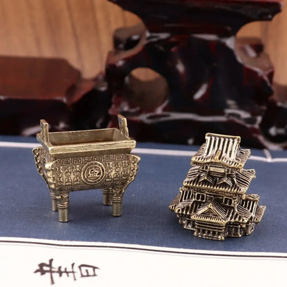 Retro Brass Micro Landscape Chinese Rockery Ancient Pavilion Ancient Architecture Miniature Model Bonsai Fish Tank Decoration