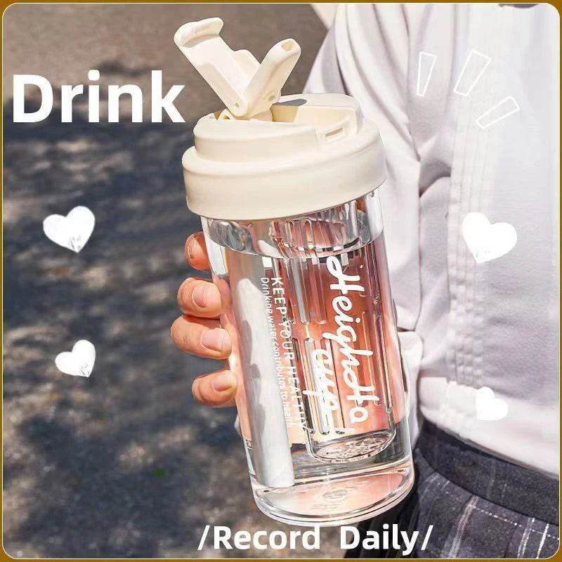 600ML Water Cup Handy Sports Water Bottle Food Grade Material Tea Partition Water Cup Female Straw Summer Portable Bottle