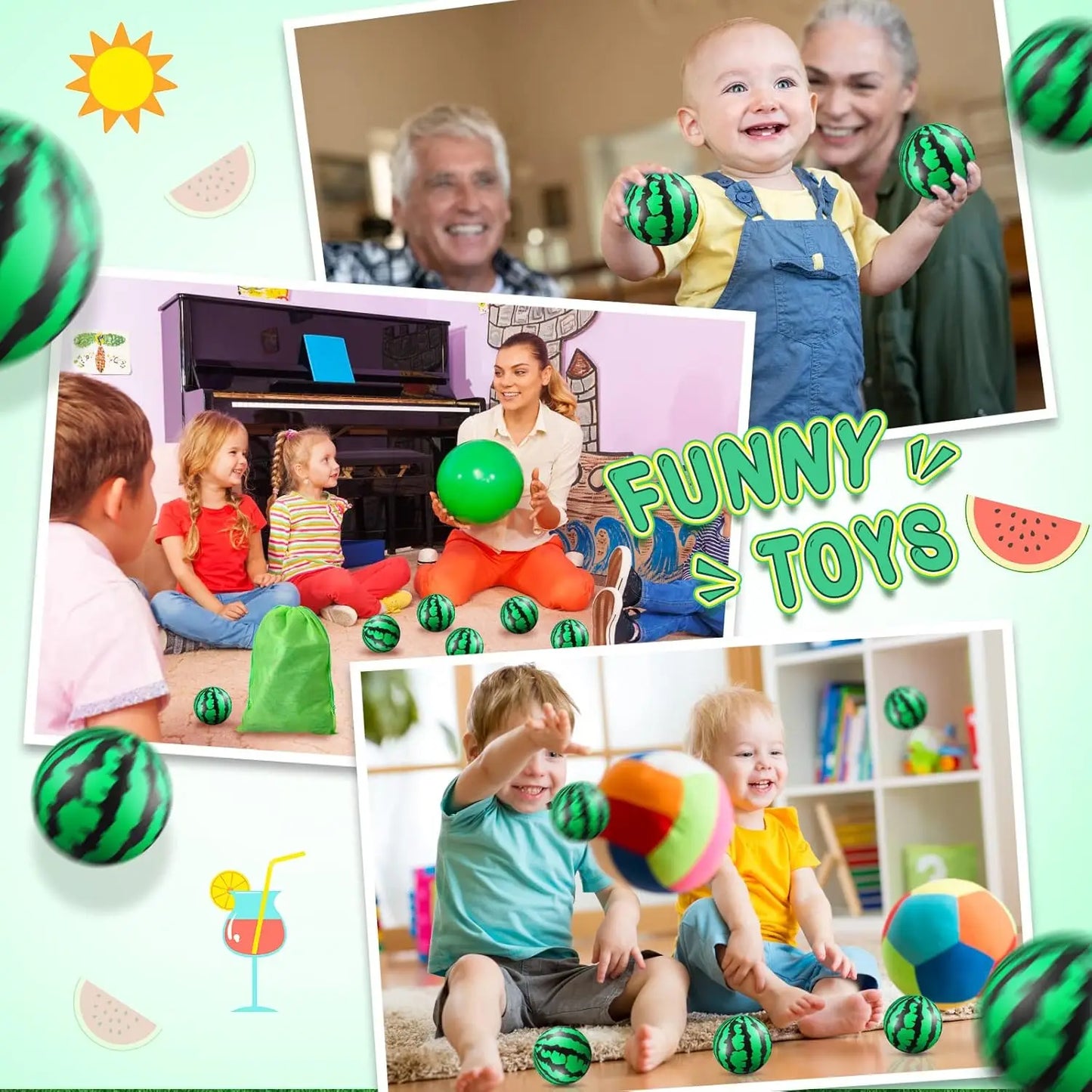 5/10/20Pcs Watermelon Stress Balls Foam Balls Stress Reliever Toys Party Favors for Kids School Carnival Party Supplies 2.5Inch