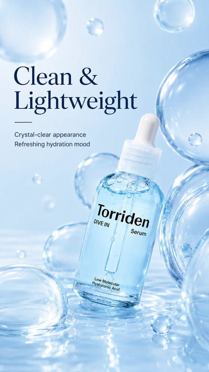Torriden DIVE-IN Low-Molecular Hyaluronic Acid Serum 50ml,Featherlight,Moisture Retention Aid,Korean Skincare,for Korean Makeup