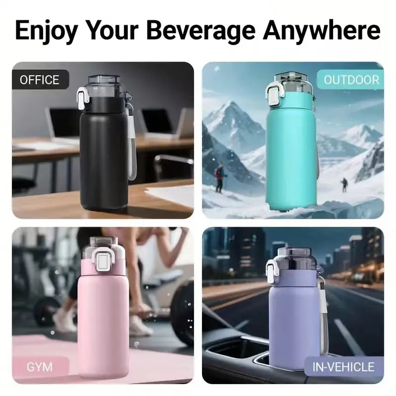 LUSQI 304 Stainless Steel Vacuum Insulated Water Bottle With 7 Flavor Pods 600/800ml Portable Thermos Outdoor Sports Water Cup