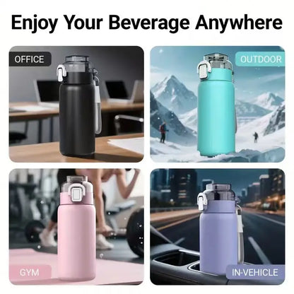 LUSQI 304 Stainless Steel Vacuum Insulated Water Bottle With 7 Flavor Pods 600/800ml Portable Thermos Outdoor Sports Water Cup