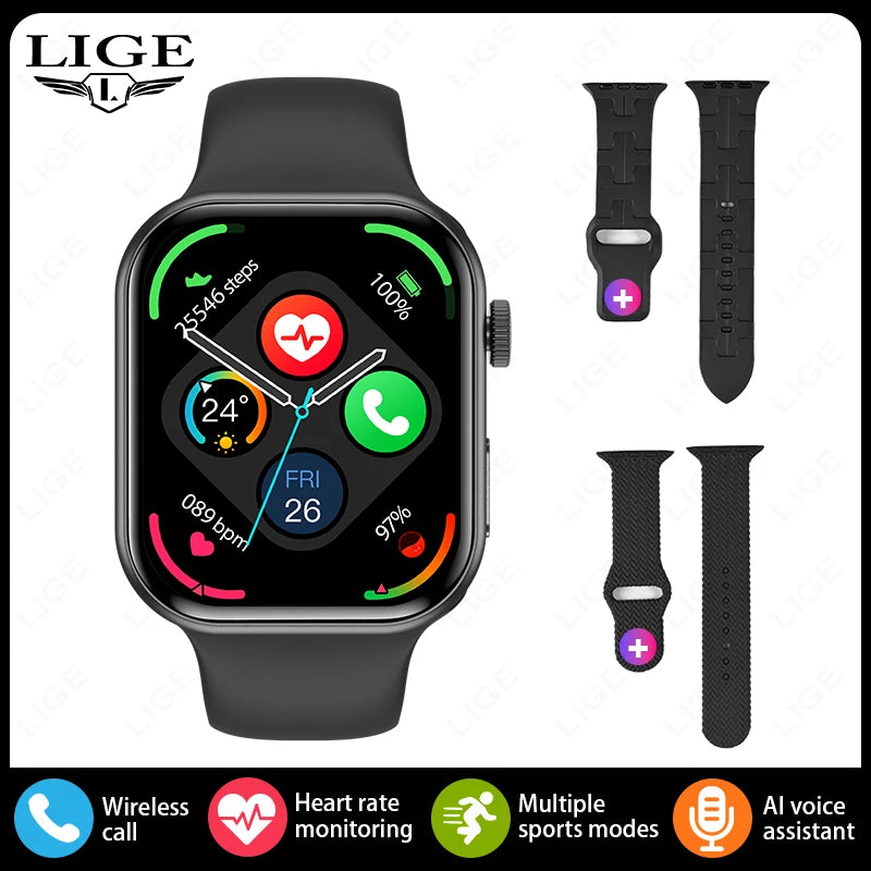 LIGE New 2.01-inch Smart Watch Men Women Heart Rate Health Monitor HD Bluetooth Call Waterproof Sport Smartwatch for Android iOS