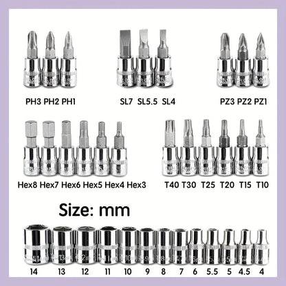 46Pcs Auto Repair Combination Ratchet Wrench Toolbox Family Tools Auto Maintenance Vehicle-mounted Socket Repair Set Tools