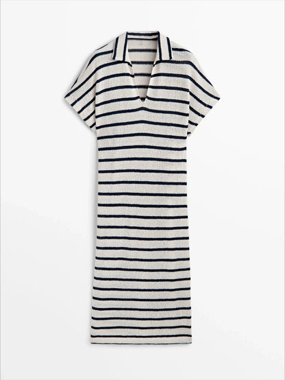 Ethereal Traf Md 2026 YAZHIMEI autumn new style of Women's casual fashion Cotton blend striped POLO neck long dress