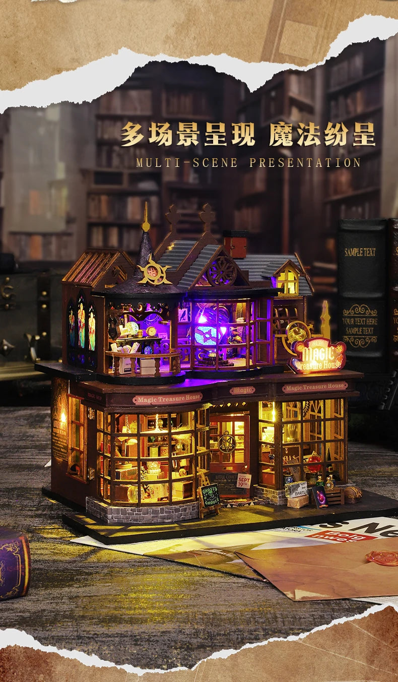 DIY Miniature Magic Treasure House Book Nook - Handcrafted 3D Puzzle, Creative Christmas Halloween Black Friday Gift Idea