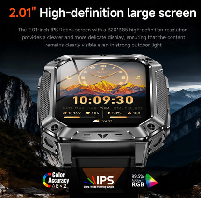 LIGE Wojskowy Inteligentny Zegarek 2.01'' Ekran HD Outdoor Sportowy Męski Zegarek SOS Czerwony Alarm Migająca Latarka Monitor Zdrowia Smartwatch