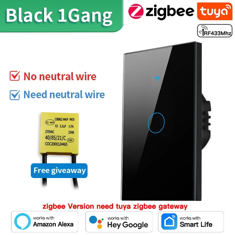 TNCE Tuya Wifi/Zigbee Smart Light Switch US Touch Wall Switch Neutral Wire/No Neutral Wire Required Smart Home Alexa Google Home