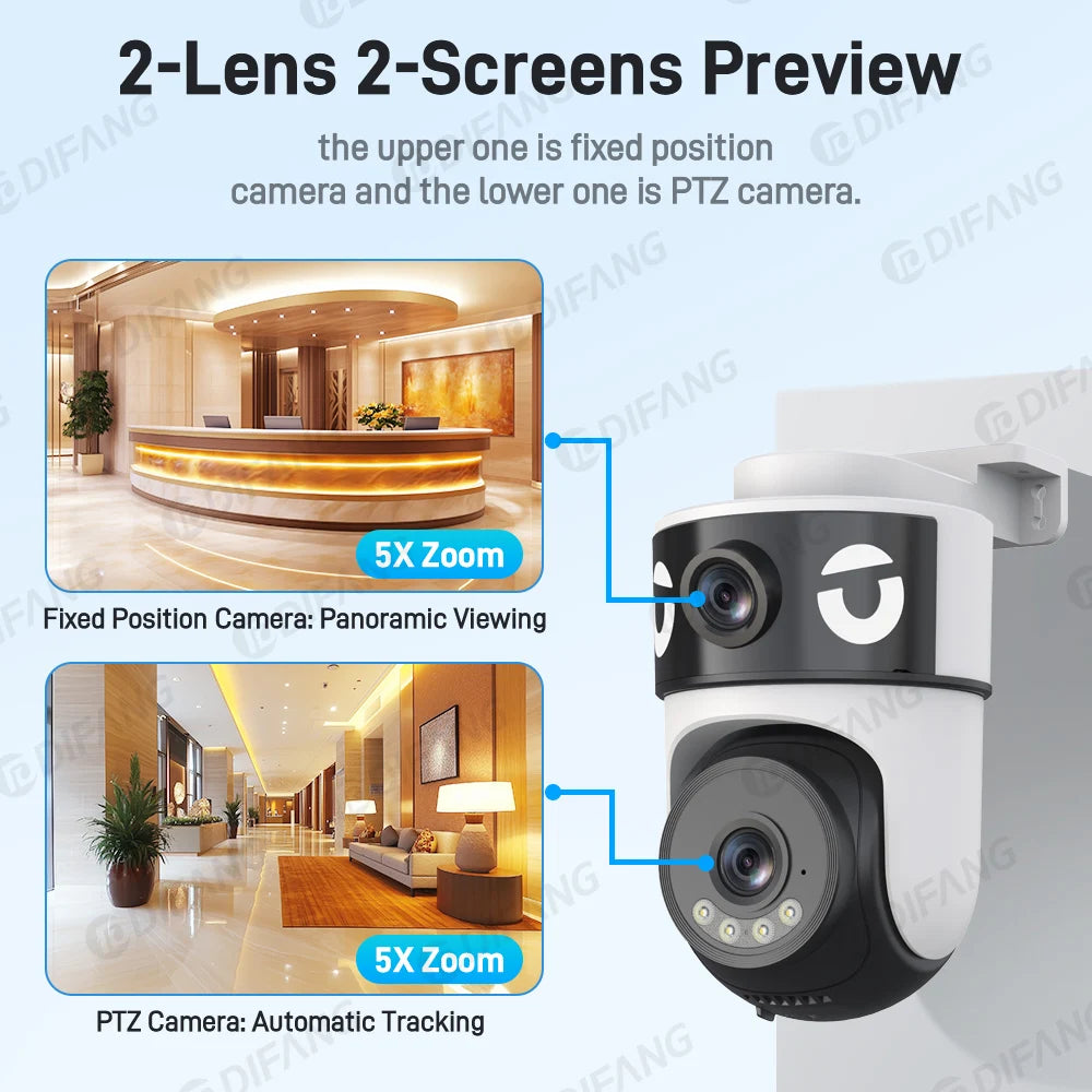 WiFi Dual Lens Dual Screen Camera 5K 10MP Waterproof AI Tracking O-kam Pro Outdoor Street CCTV Surveillance Cam