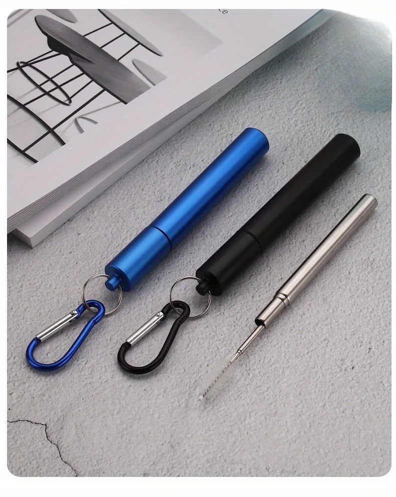 304 Stainless Steel Retractable Straw Kit, Portable Aluminum Tube, Outdoor Folding Straw Kit, with Cleaning Brush, Colors, Trave