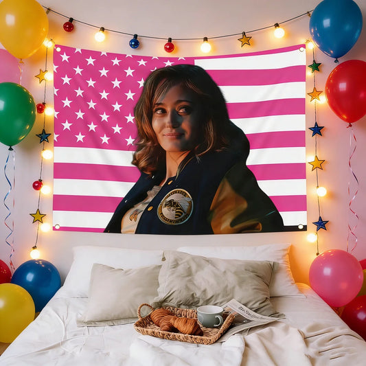 Ella Purnell Flag & Tapestry - Jackie Taylor Pink Banner, Indoor Wall Decor for Fans Flat Print