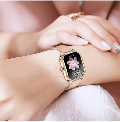LIGE Fashion Design Women Smart Watch 1.75" Curved Screen Smartwatch Bluetooth Call Clock IP68 Waterproof Diamond Case Bracelet