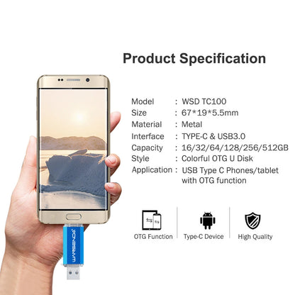 Hotsale WANSENDA USB Flash Drive Type C Pen Drive 512GB 256GB 128GB 64GB 32GB 16GB USB Stick 3.0 Pendrive for Type-C Device/PC
