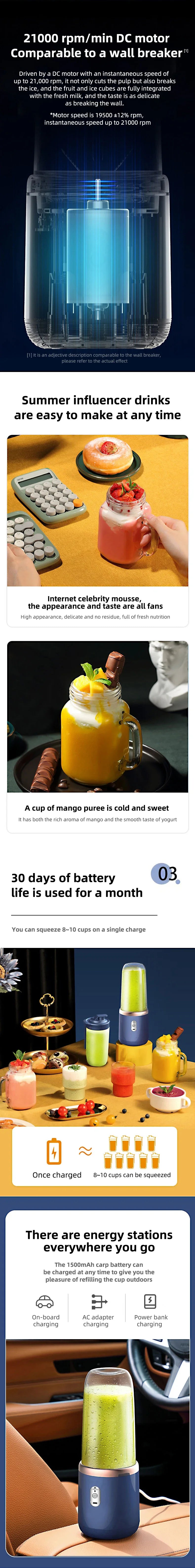 Portable Multifunction Blender Bottle Electric 6 Blades  Juice Blender Fresh Juice Smoothie Blender Ice CrushCup Food Processor