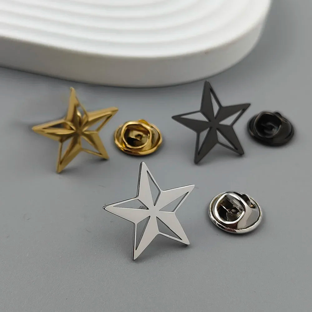 Classic Round Five-pointed Star Gold-plated Brooch, Men's Collar Lapel Pin Black, Suit Accessories, Gift for Husband