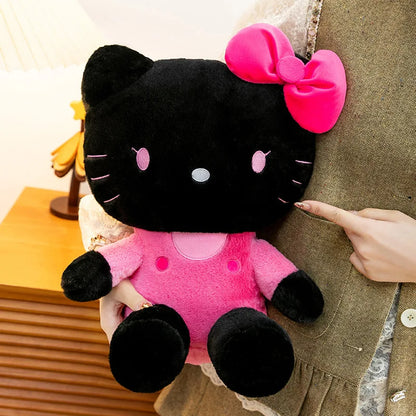 30/40/50cm Black Pink Hello Kitty Plush Toy Fluffy Sofa Cushion Desktop Room Decor Companion Doll Sleep Soothing Doll Girl Gift