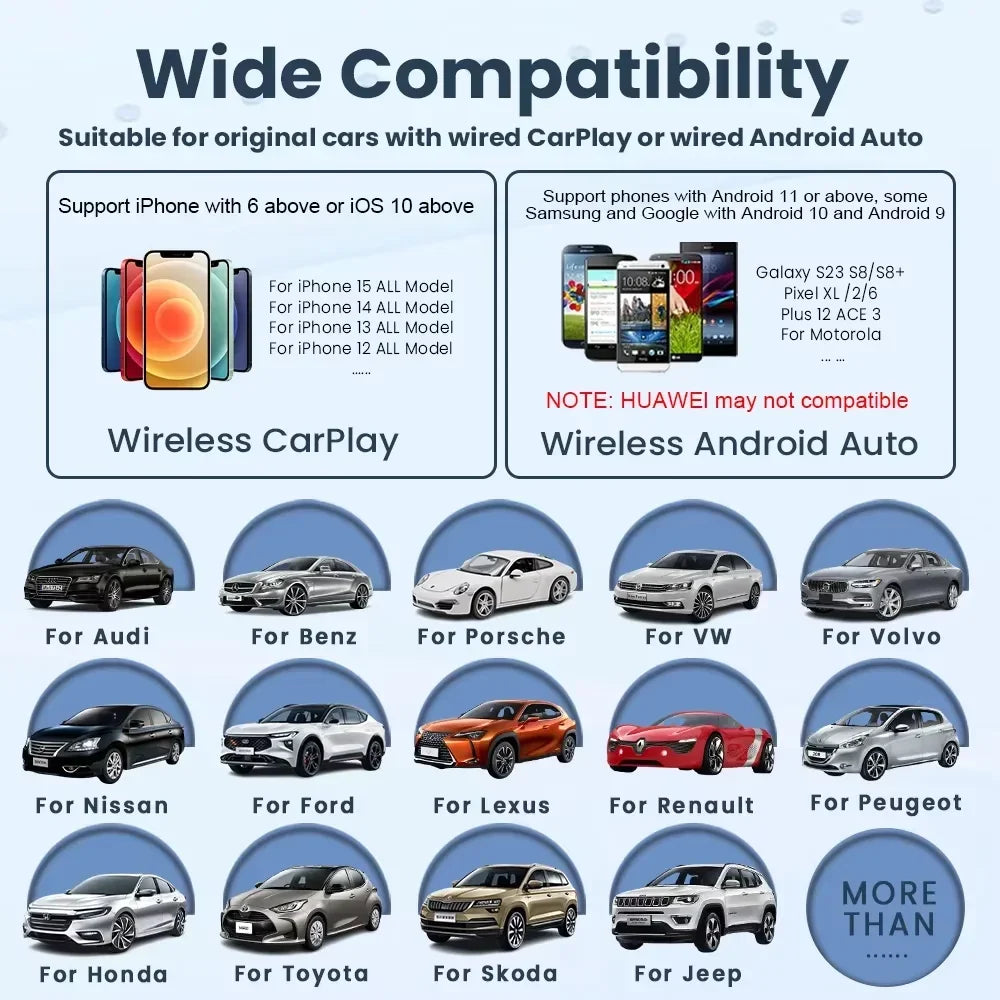 CarRocket 2in1 Wireless CarPlay Dongle Android Auto Adapter AI Smart Box Car Intelligent Systems for Car with Wired CarPlay