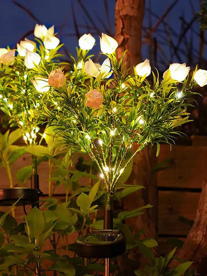 1pc Solar gardenia lamp, outdoor solar garden lamp, with warm white artificial flower lamp suitable for garden lawn decoration