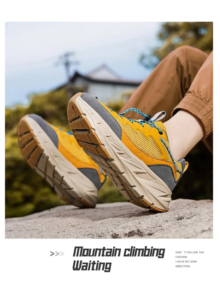 Men's Hiking Shoes Breathable Mesh Leather Upper Non-slip Rubber Sole Outdoor Casual Trekking Walking Shoes Size 39-45