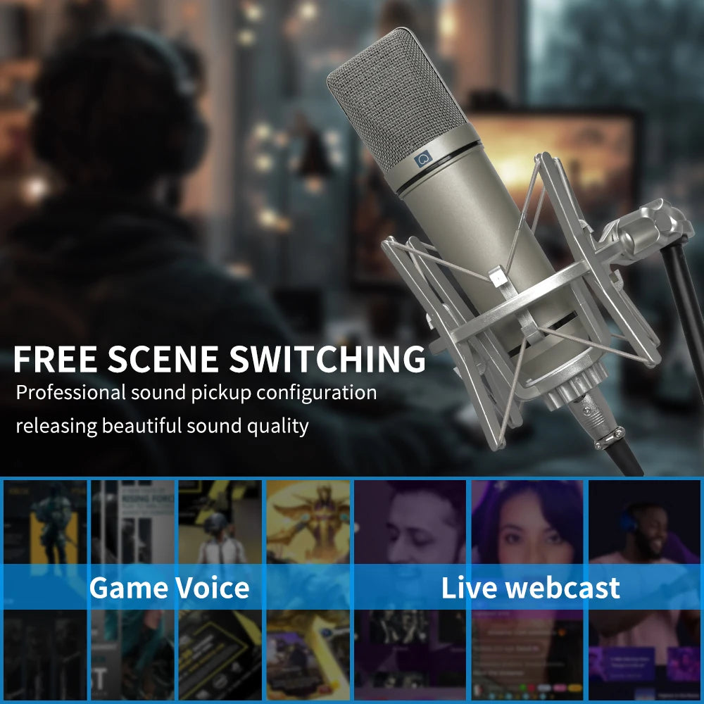 LEUS U87 AI XLR Condenser Microphone Professional Cardioid Studio Mic for Recording Podcasting Voice Over Streaming Home Studio