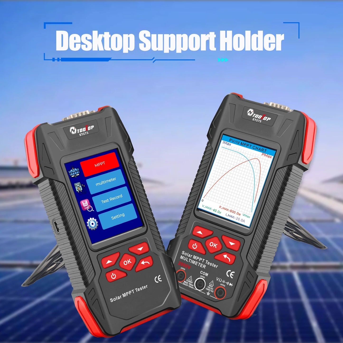 TOOLTOP 2000W Solar MPPT Power Tester 3.2 Inches 2KV 60000 Counts Multimeter Photovoltaic Solar Power Meter Pmax Voc Isc Test