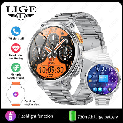 LIGE 1.85-inch AMOLED Smart Watch Men with LED Flashlight IP68 Waterproof Smartwatch 730mAh Bluetooth Call Smartwatches For Men