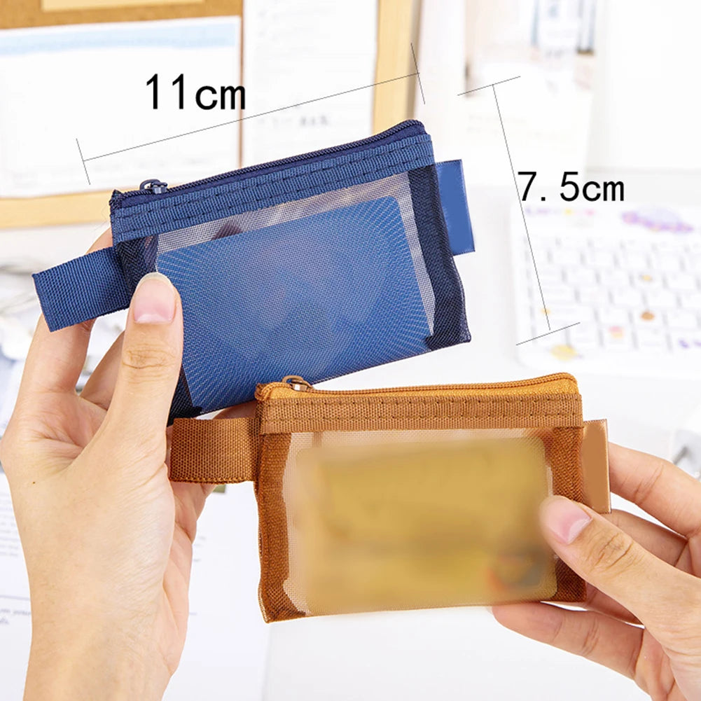 Zipper Mesh Bag Nylon Small Makeup Zipper Mesh Pouch Earphone Storage Bags Multi-purpose Square Bag Coin Bag
