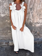 V-neck Solid Color Short Sleeved Lace Up Women's Dress High Street Fashion Elegant Commuting Style Summer Dresses
