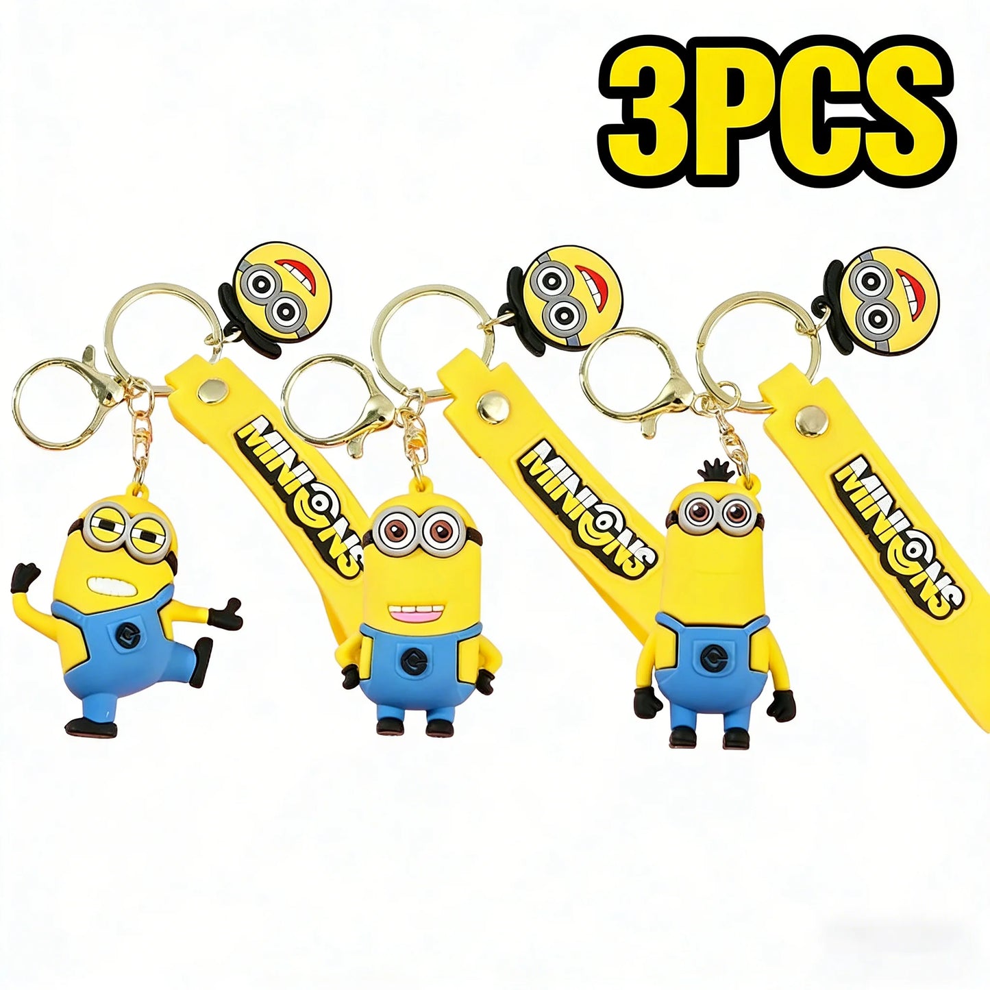 1/3/7/14PCS New Popular Anime Minions Keychain Cartoon PVC Children Toy Gift Cute Key Ring School Bag Pendant Car Key Chain