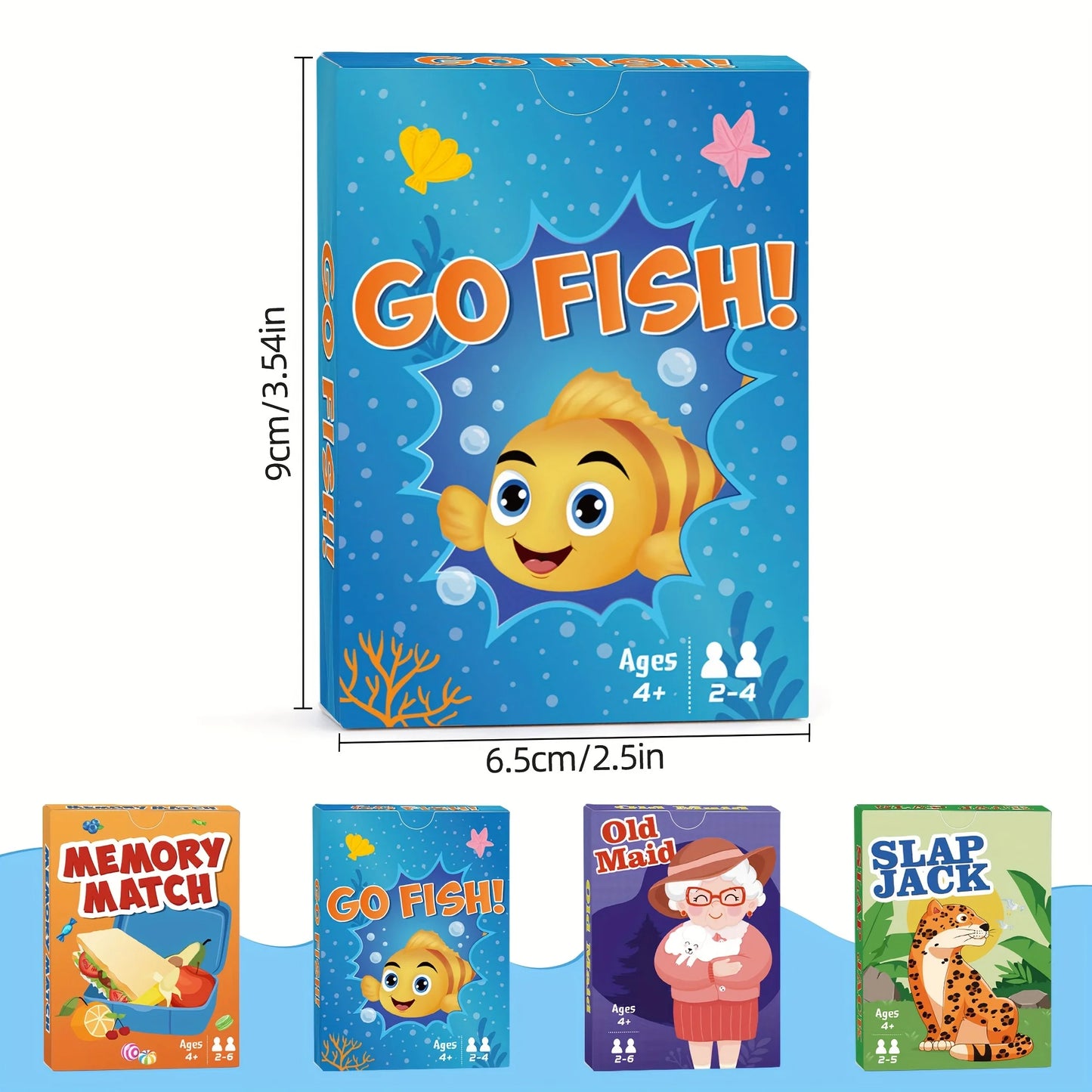 4 in 1  Kids Card Games: Go Fish, Old Maid, Memory Match, Slap Jack; Birthday Gifts for Boys and Girls Ages 4+; Educational Game