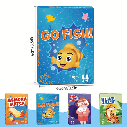 4 in 1  Kids Card Games: Go Fish, Old Maid, Memory Match, Slap Jack; Birthday Gifts for Boys and Girls Ages 4+; Educational Game