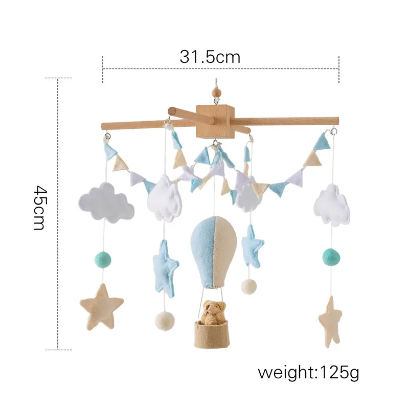 Baby Soft Felt Cartoon Wool Ball Seashell Rattles Hanging Bed Bell Newborn Mobile Crib Wooden Bracket Montessori Education Toys