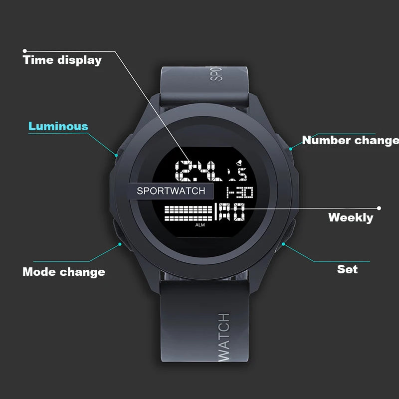 YIKAZE Men Sport LED Watches Top Brand Men Digital Clock Multi-Functional Rubber Man Fitnes Athlete Timekeeping Electronic Watch
