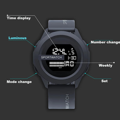 YIKAZE Men Sport LED Watches Top Brand Men Digital Clock Multi-Functional Rubber Man Fitnes Athlete Timekeeping Electronic Watch