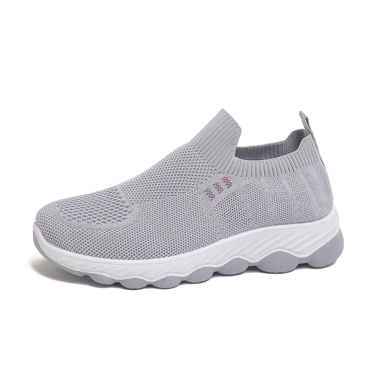 Grid mesh slip-on street sneakers, integrated stretch ribbed collar, thick wavy layered two-tone midsole daily walking shoes