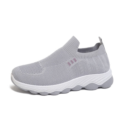 Grid mesh slip-on street sneakers, integrated stretch ribbed collar, thick wavy layered two-tone midsole daily walking shoes