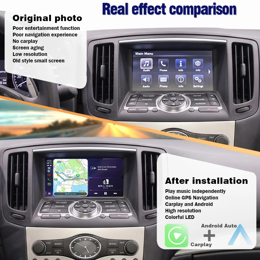 AUTOTOP Wireless CarPlay Android Auto Upgrade Adapter for Infiniti G35 G37 Coupe Sedan G M EX FX JX QX Series 2009-2014 Car AI Box, 7 8 inch HD Screen GPS Airplay BT, SWC Steering Wheel Control, Keep Original Factory System M