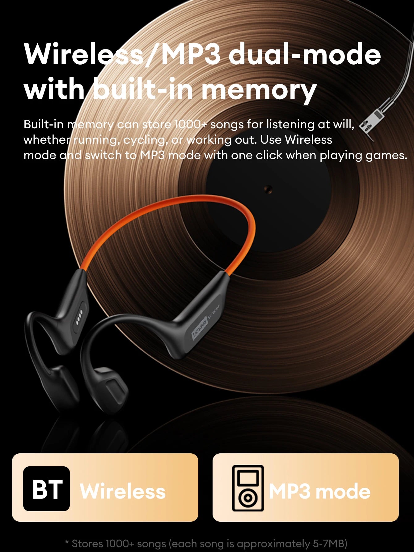 Lenovo S106 True Bone Conduction Wireless Earphones Bluetooth 6.0 IPX8 Swimming Headphones Waterproof Sports Cycling Headset New