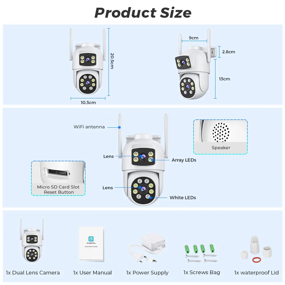 4K 8MP PTZ WIFI Camera Dual Lens Dual Screen 4X Digital Zoom IP Camera 10MP HD Auto Tracking Outdoor CCTV Surveillance O-KAM Pro