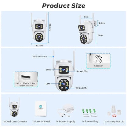 4K 8MP PTZ WIFI Camera Dual Lens Dual Screen 4X Digital Zoom IP Camera 10MP HD Auto Tracking Outdoor CCTV Surveillance O-KAM Pro