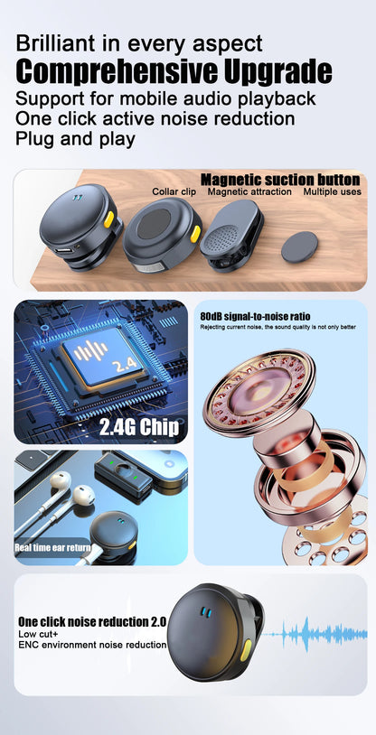 Dual Wireless Lavalier Lapel Professional Microphone Buttonhole Tie Mic Mini For iPhone Android Cell Mobile Phone PC Audio Micro