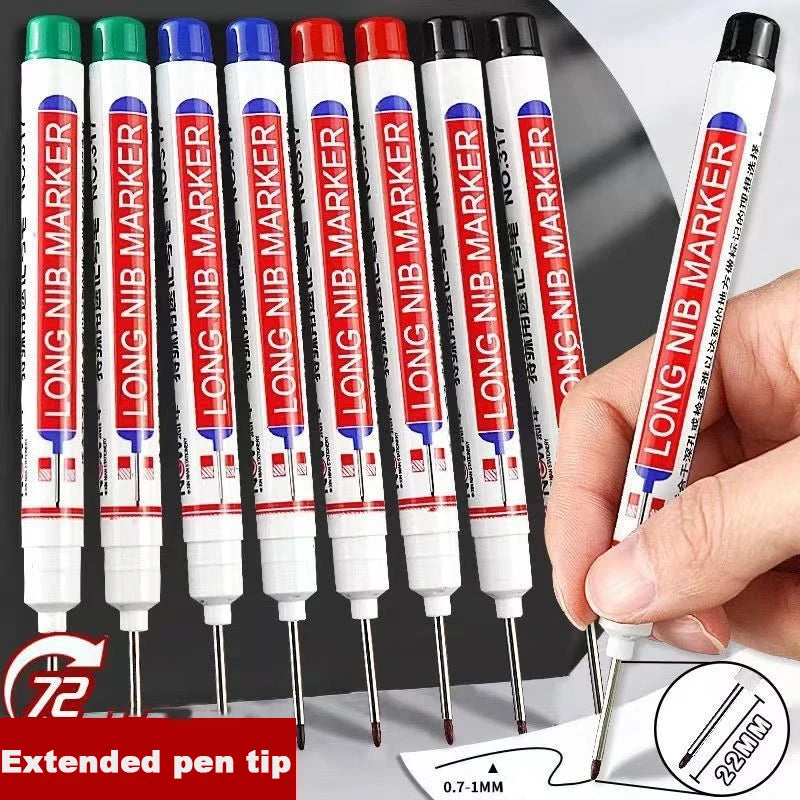 8Pcs/Set 20mm Deep Hole Long Nib Head Markers For Metal Perforating Pen Waterproof Bathroom Woodworking Decoration Multi-Purpose