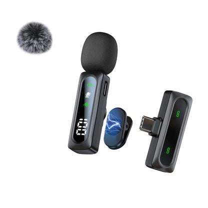 Wireless Lavalier Lapel Microphone With Windproof Mini Video Recording Mic Interview Live Recording Noise Cancelling For Phone