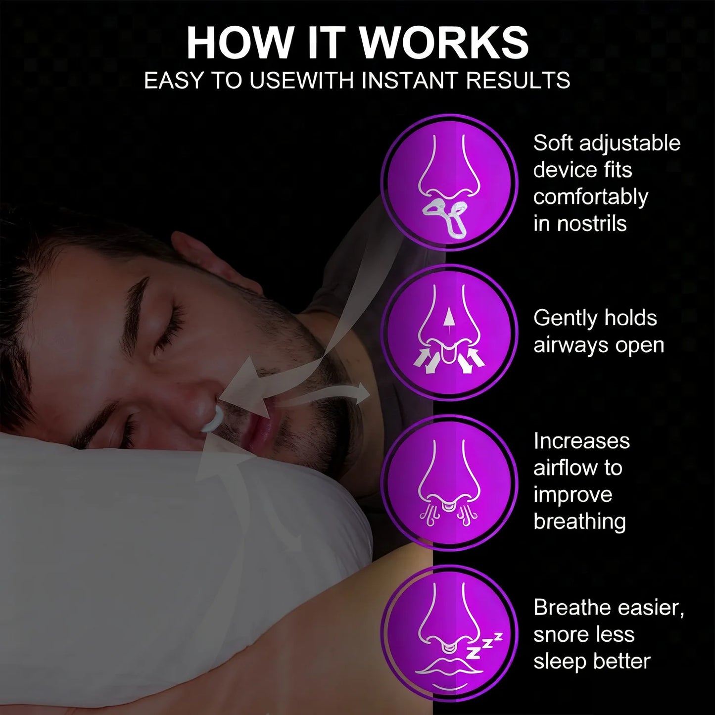 Silicone Anti Snoring Nose Clip Elastic Nasal Dilator for Better Sleep Improved Airflow Travel Home Use Comfort